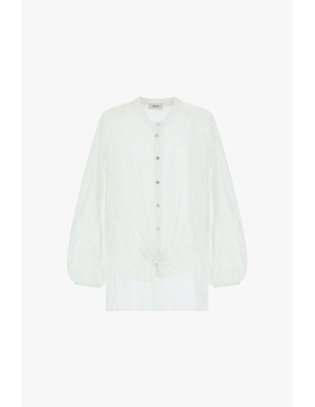 Camisa com decote redondo, mangas largas e fecho frontal Dixie