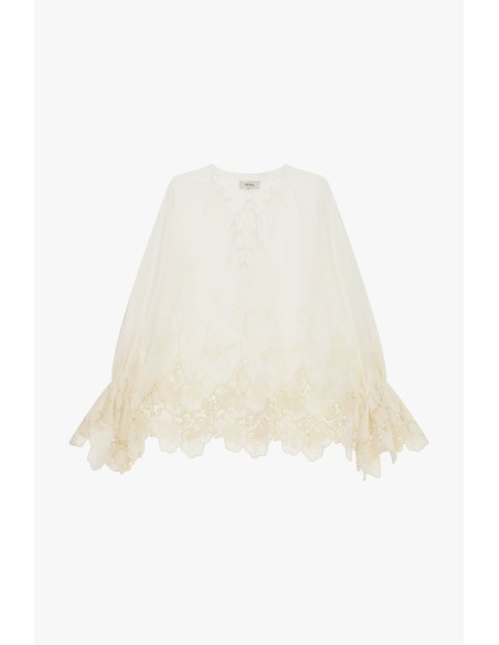 Blusa Ampla Com Bordados Florais E Borda Festonada Dixie
