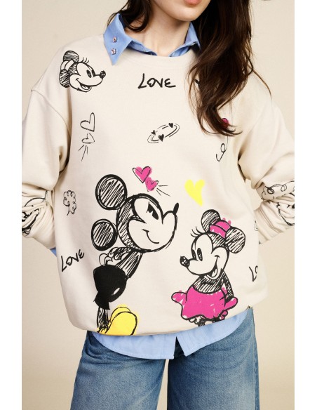 Camisola de gola redonda com estampa cartoon e detalhes coloridos Dixie