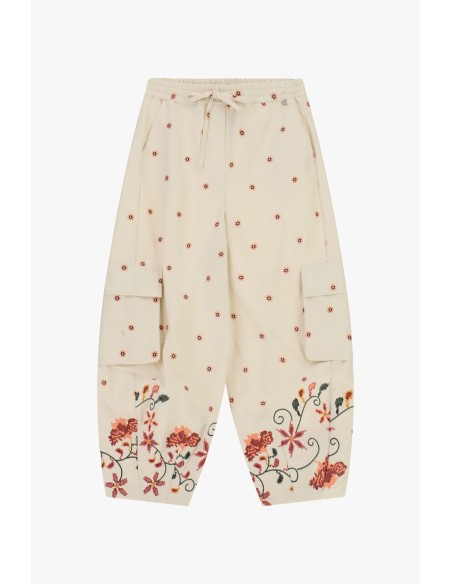 Calças de jogging com bolsos grandes e bordados florais Dixie