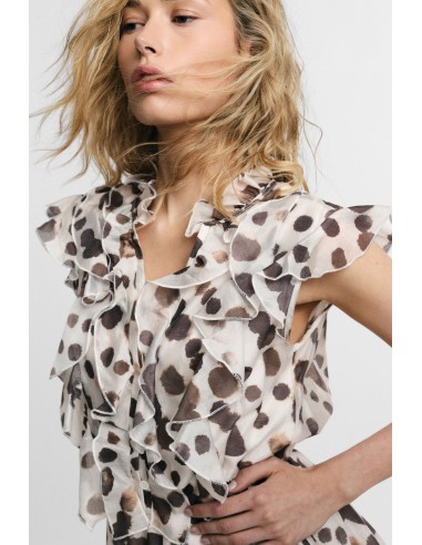 Vestido Curto às Bolinhas com Folhos e Botões Please
