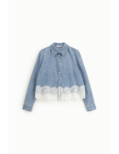 Camisa com gola clássica e borda em renda Please