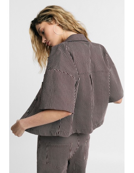 Camisa Curta Às Riscas Com Botões E Aplicações de Joias Please