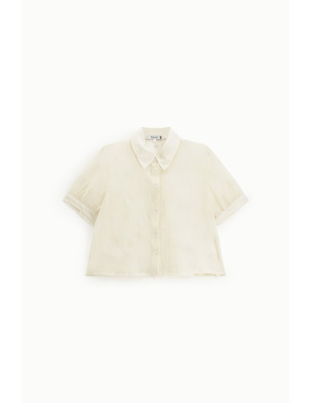 Camisa cropped com mangas curtas e bordado floral Please