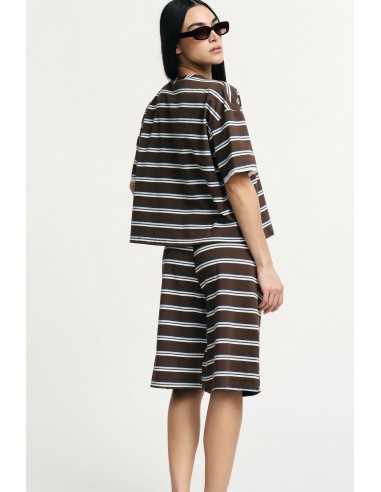 Bermuda às riscas com cós elástico e cordão Please