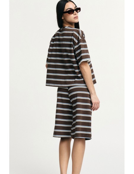 Bermuda às riscas com cós elástico e cordão Please