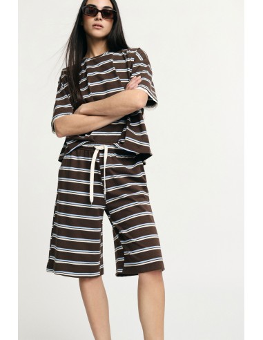 Bermuda Às Riscas Com Cintura Elástica E Cordão Please