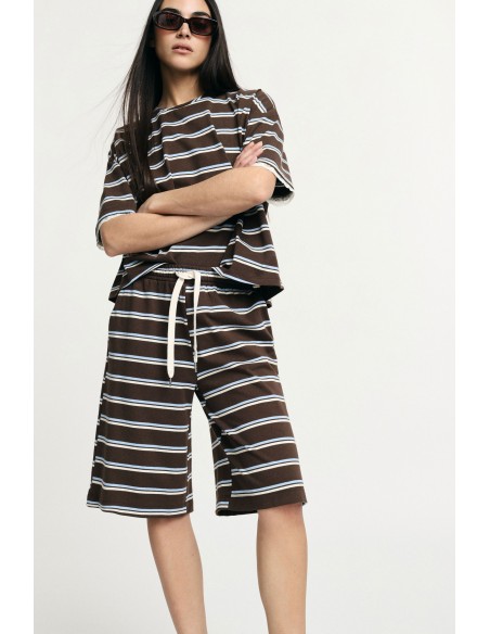 Bermuda Às Riscas Com Cintura Elástica E Cordão Please