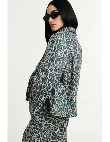 Jaqueta de ganga com estampa animal e bolsos frontais Please