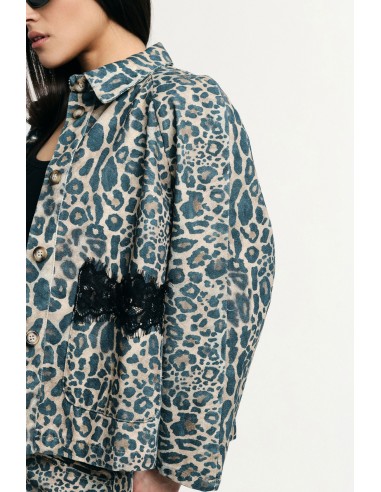 Casaco de ganga com estampado animal e bolsos frontais Please