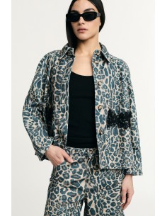 Casaco de ganga com estampado animal e bolsos frontais Please