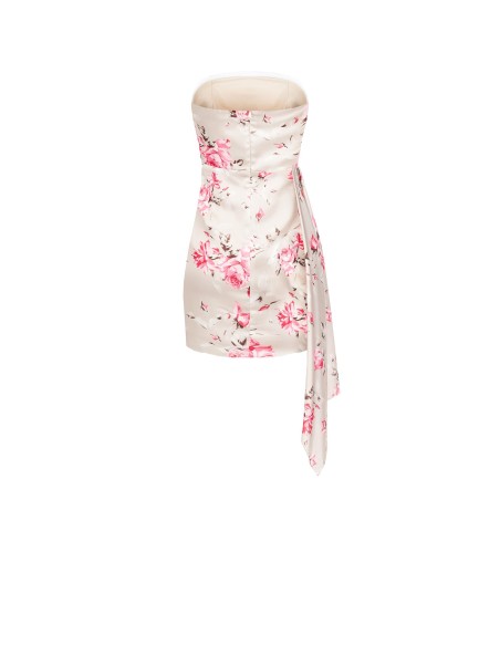Vestido Curto Tomara-que-caia Padrão de Rosas com Maxi Folhos Rinascimento
