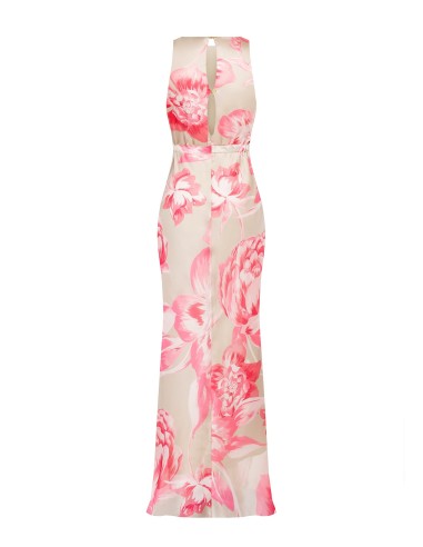 Vestido longo estilo slip em cetim floral com elástico na cintura Rinascimento