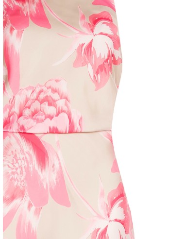 Vestido longo fluido em cetim com estampado floral e elástico na cintura Rinascimento