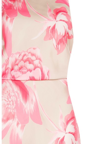 Vestido longo fluido em cetim com estampado floral e elástico na cintura Rinascimento