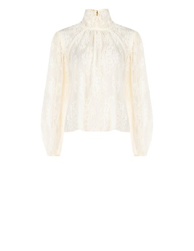 Blusa Ampla em Renda com Maxi Mangas e Gola Alta Rinascimento