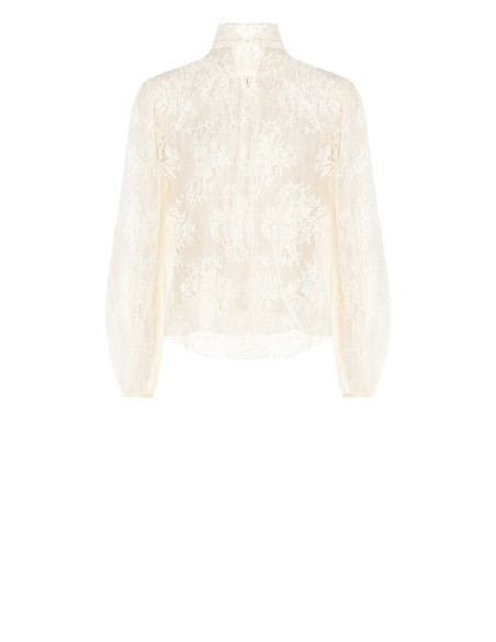 Blusa Ampla Em Renda Com Mangas Maxi E Gola Alta Rinascimento