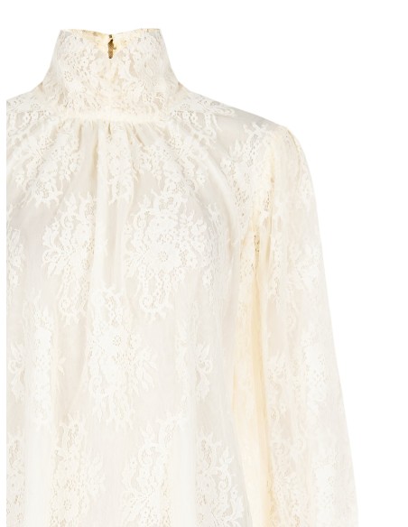 Blusa ampla em renda com maxi-mangas e gola alta Rinascimento
