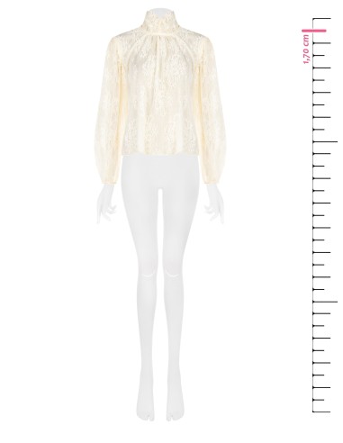 Blusa ampla em renda com maxi mangas e gola alta Rinascimento