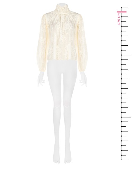 Blusa ampla em renda com maxi mangas e gola alta Rinascimento