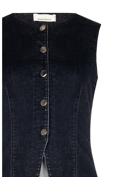 Colete Longo e Ajustado em Denim Elástico Rinascimento