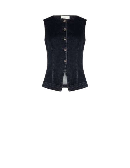 Colete Longo e Acinturado em Ganga Elástica Rinascimento