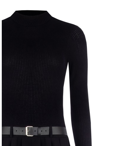 Vestido curto com efeito de 2 peças e cinto em pele sintética combinado Rinascimento