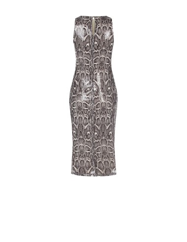 Vestido midi tubinho com padrão pitonado coberto de lantejoulas Rinascimento