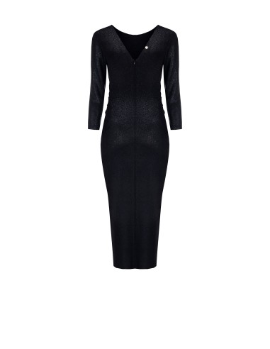 Vestido midi tubinho em lurex franzido nos quadris com decote em V nas costas Rinascimento