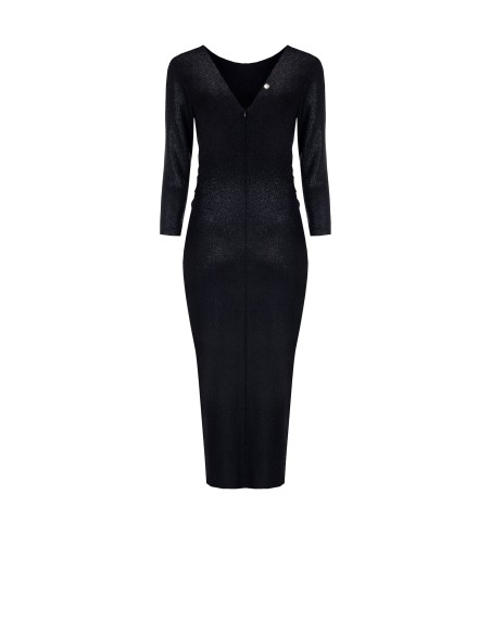 Vestido midi tubinho em lurex franzido nos quadris com decote em V nas costas Rinascimento