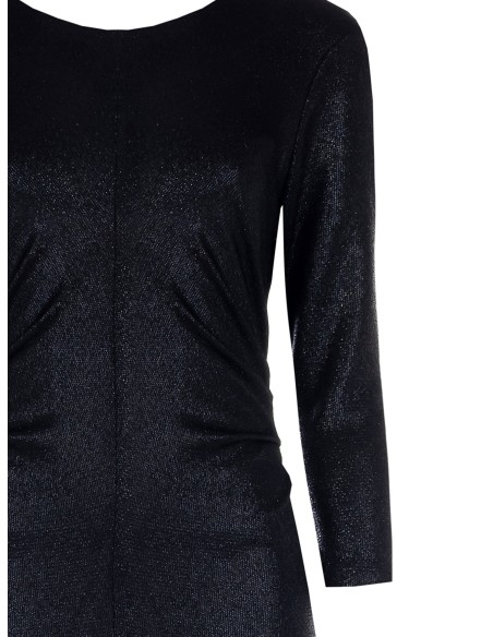 Vestido midi tubinho em lurex franzido nos quadris com decote em V nas costas Rinascimento