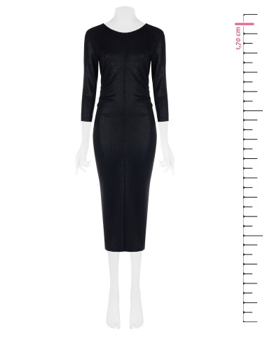 Vestido midi tubinho em lurex franzido nos quadris com decote em V nas costas Rinascimento