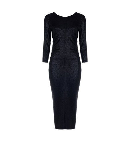 Vestido midi tubinho em lurex franzido nas ancas com decote em V nas costas Rinascimento