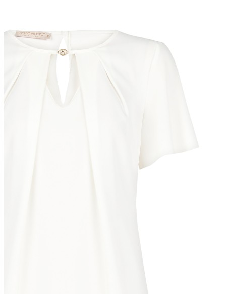 Blusa Fluida Em Raso Fosco Com Plaquinha De Logo E Recorte Em Gota Rinascimento