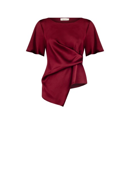 Blusa Em Cetim Franzida De Um Lado Rinascimento
