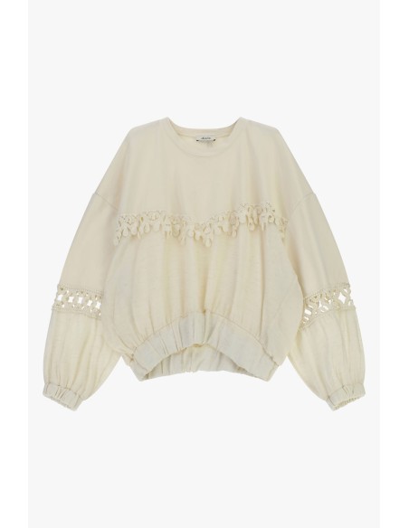 Sweat Largo Com Detalhes Vazados E Aplicações Bordadas Dixie