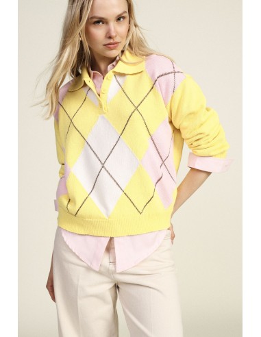 Camisola de Losangos com Gola e Botões Dixie