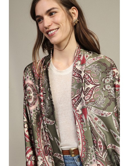 Casaco-Camisa Longo Estampa Paisley Misto Animalier Dixie