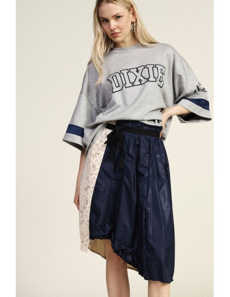 Saia Midi Patchwork com Folhos e Cinto Dixie