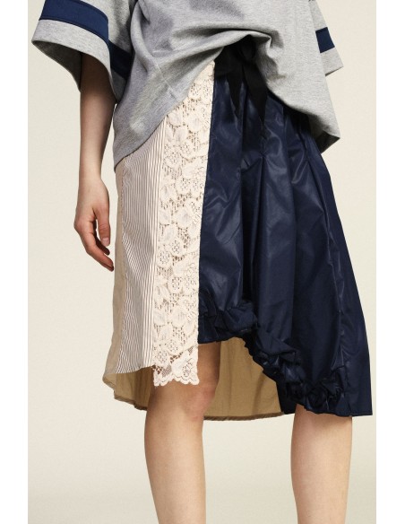 Saia Midi Patchwork Com Folhos E Cinto Dixie