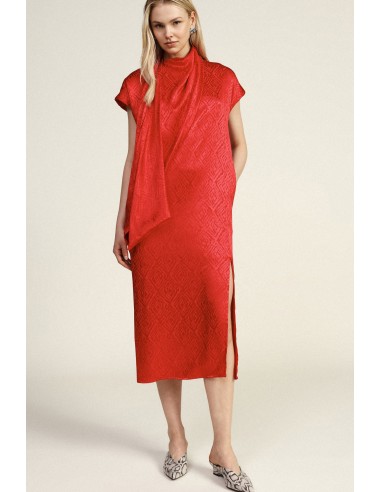 Vestido Midi com Decote Drapeado e Padrão Geométrico Dixie