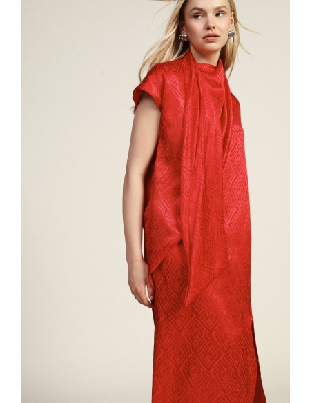 Vestido Midi com Decote Drapeado e Padrão Geométrico Dixie