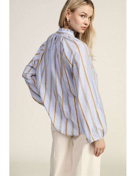 Blusa às Riscas com Mangas Largas e Laço Dixie