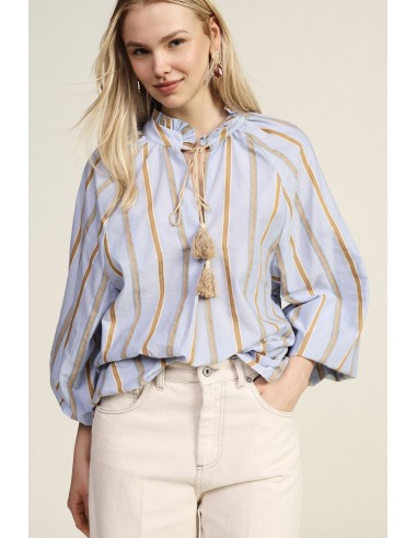 Blusa às riscas com mangas amplas e cordão Dixie
