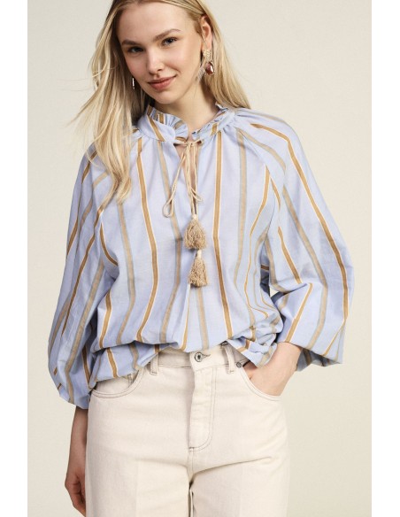 Blusa às riscas com mangas amplas e cordão Dixie