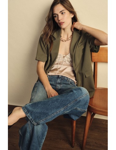 Blazer Mangas Curtas com Bolsos Embutidos Dixie