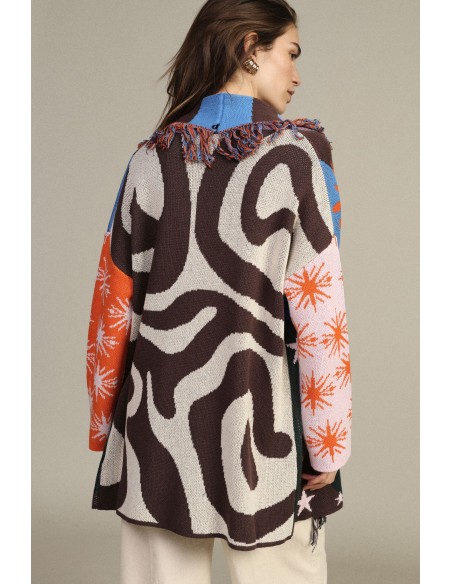 Cardigan estampado de estrelas com cinto e franjas Dixie