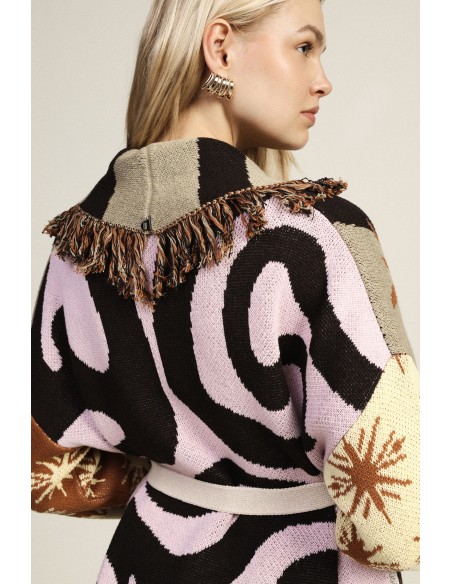 Cardigan estampado de estrelas com cinto e franjas Dixie
