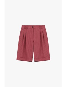 Bermuda corte regular com pinças e prega às riscas Please 2