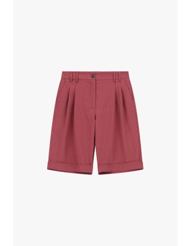Bermuda corte regular com pences e prega a riscas Please